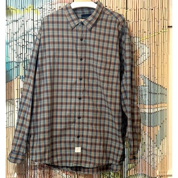 Nautica Button-Down Shirt, 100% Cotton, Blue/Brown Plaid, Men's XXL - Picture 1 of 16